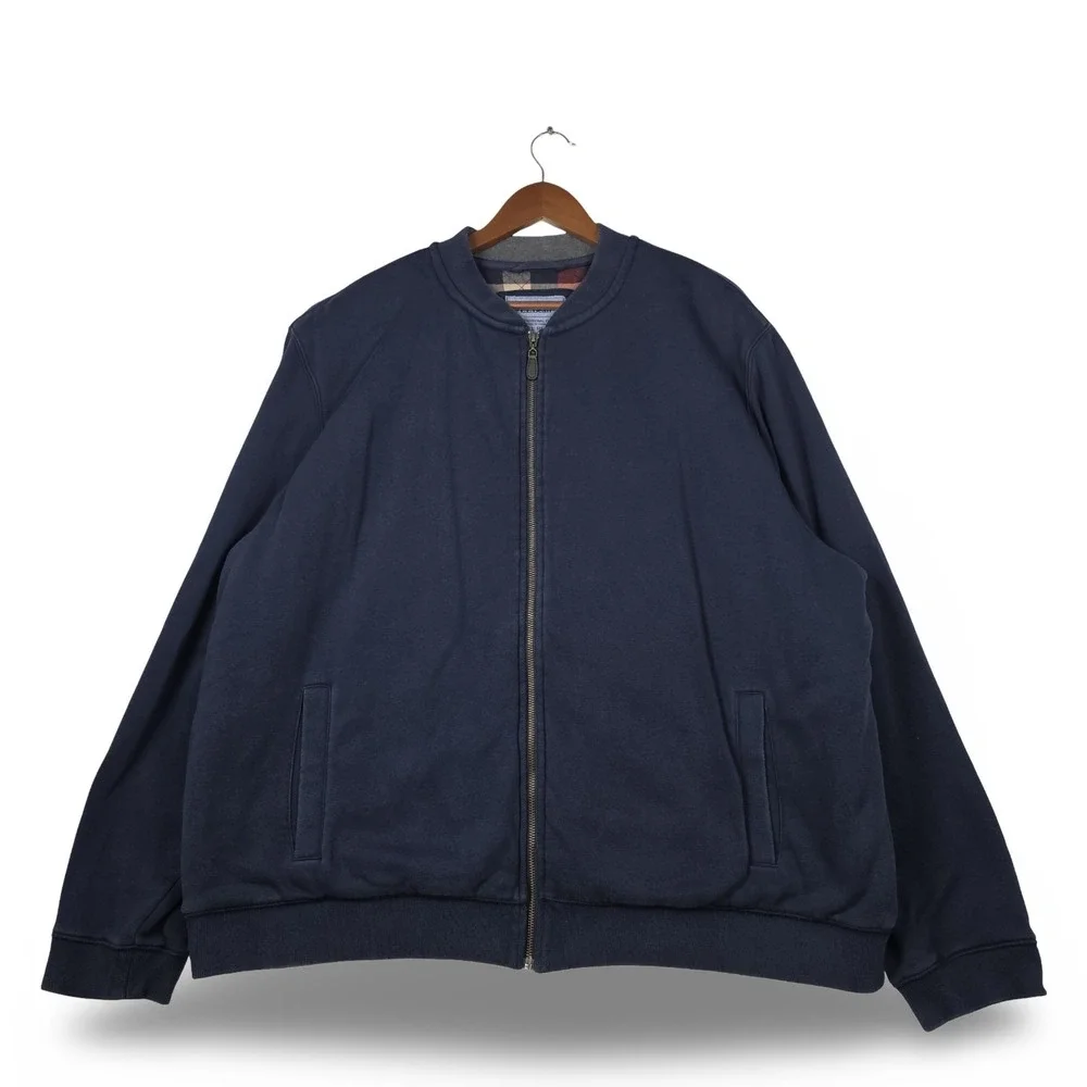 L.L. Bean Mens XXL Reg Navy Blue Flannel Lined Bomber Full Zip Jacket 500548